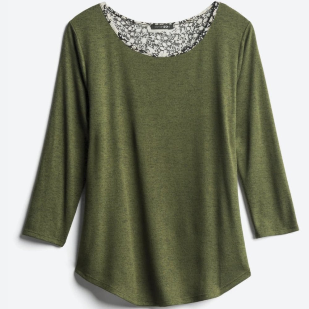 PaperMoon XS Lilia Woven Olive Green Knit Top